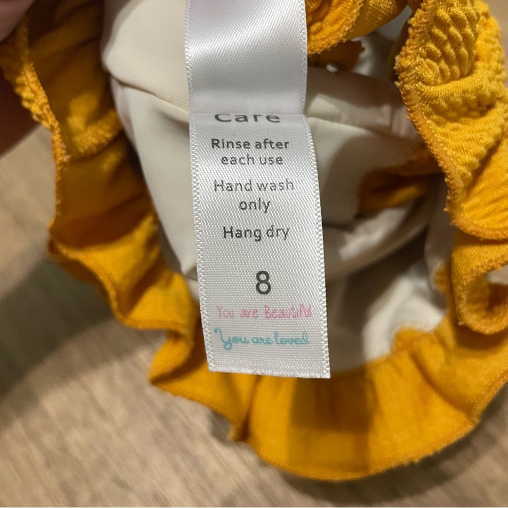 Girls Rad Swim High Waisted Smocked Swimsuit | Mustard Yellow | Size 8 - Picture 4 of 6